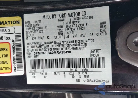 2021 Ford Bronco Sport Big Bend from USA, damaged, VIN 3FMCR9B60MRA98490